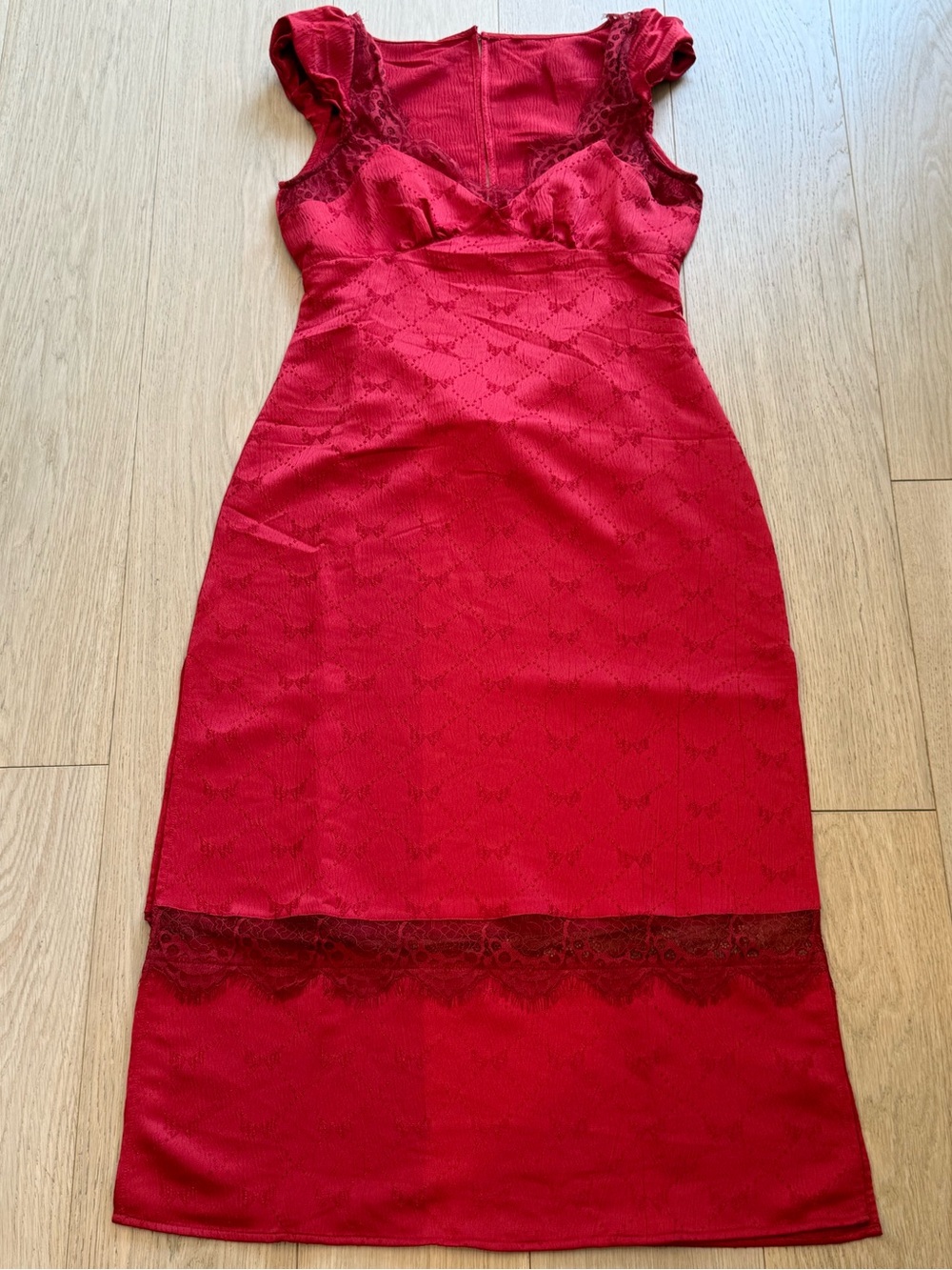 Free People Foolish Heart Midi Dress Red Dahlia Combo Size M Lace Romantic Sexy - Picture 2 of 7